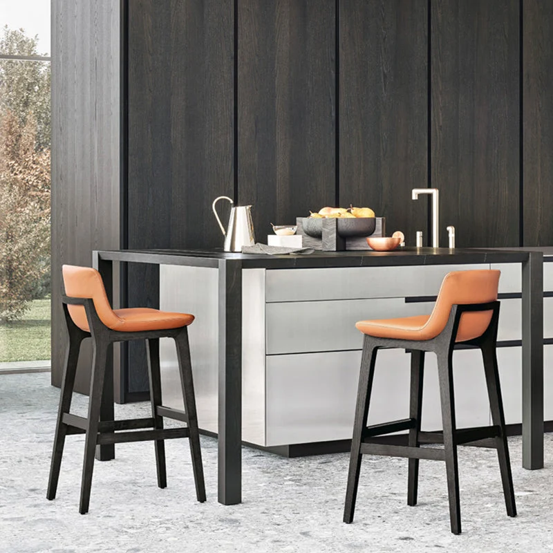 Industriële barkrukken van kunstleer, massieve rugleuningen voor binnen met houten frame Clearhalo