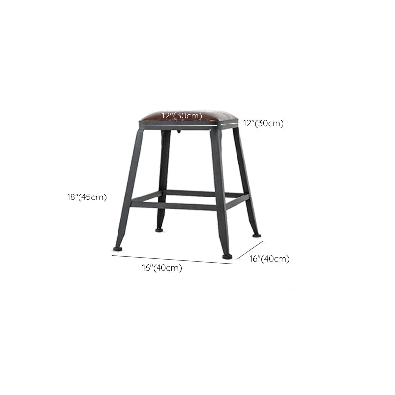 Industriële bruine counterkruk Leren vierkante kruk met zwart metalen frame Clearhalo