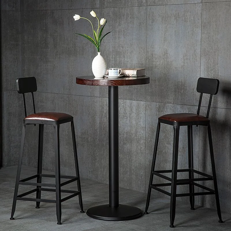 Industriële bruine counterkruk Leren vierkante kruk met zwart metalen frame Clearhalo