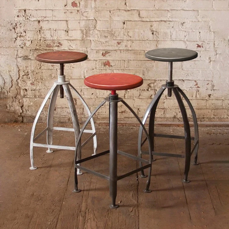 Industriële hoogte verstelbare ijzeren barkruk 33-inch ronde Bristol barkruk, 1 stuk Clearhalo