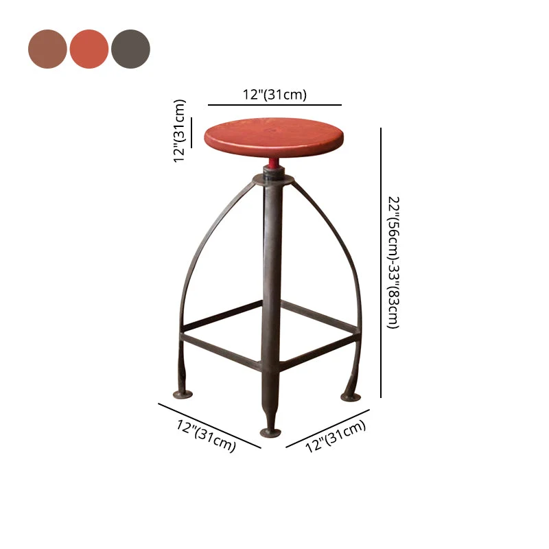 Industriële hoogte verstelbare ijzeren barkruk 33-inch ronde Bristol barkruk, 1 stuk Clearhalo