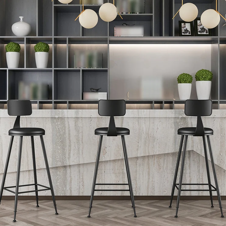 Industriële koffieshopkruk met matte afwerking, voetsteun en lage rugleuning Clearhalo