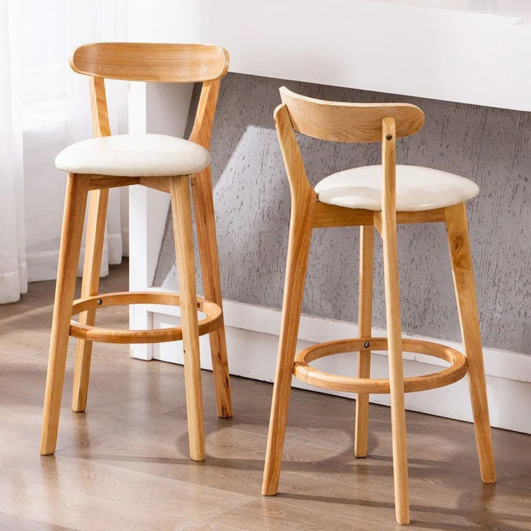 Industriële rugleuning armloze tegenkruk Houten café-barkruk met kussen en pedaal Clearhalo