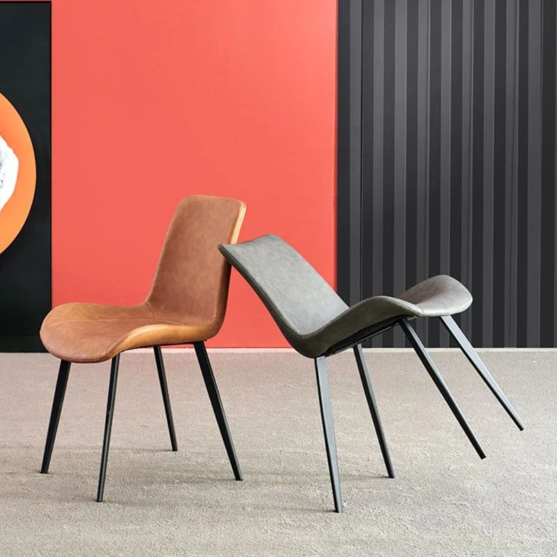 Industriële stijl leren eetkamerstoelen, effen rugleuning voor keuken (set van 2) Clearhalo