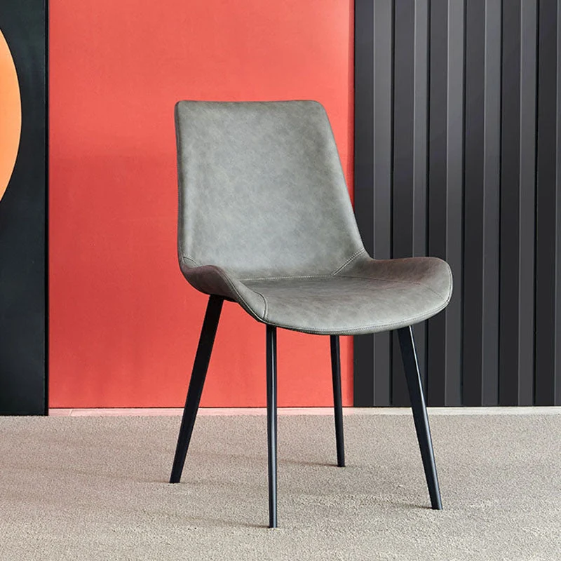 Industriële stijl leren eetkamerstoelen, effen rugleuning voor keuken (set van 2) Clearhalo