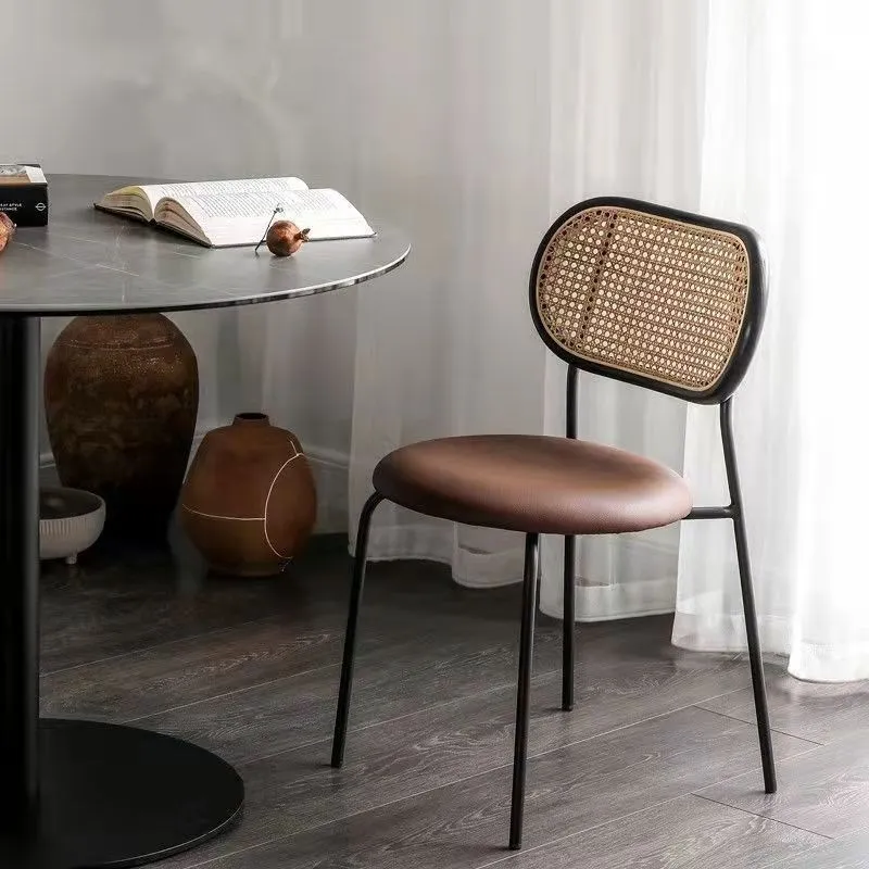 Industriële stijl open achterkant armloze stoelen lederen eetkamerstoelen Clearhalo