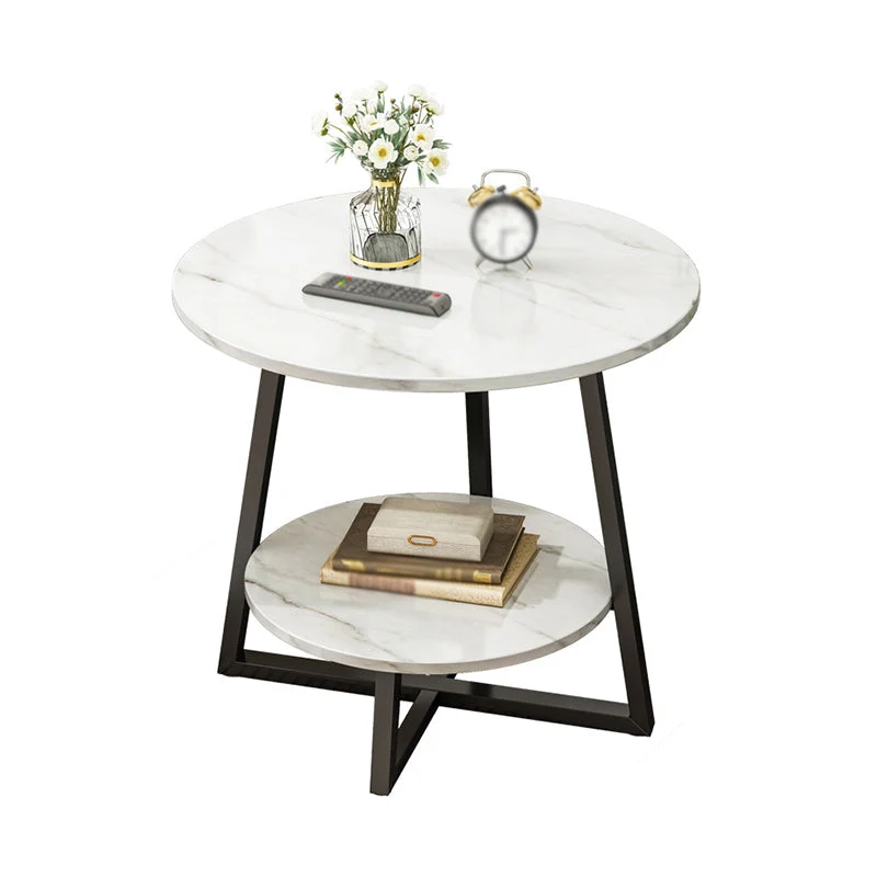 Kruispoten Onderstel Design Cocktailtafel Kunsthout Zwart/wit Bovenblad Ronde Salontafel Clearhalo
