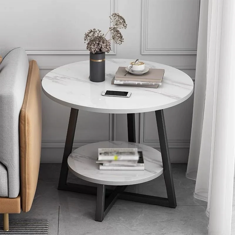Kruispoten Onderstel Design Cocktailtafel Kunsthout Zwart/wit Bovenblad Ronde Salontafel Clearhalo