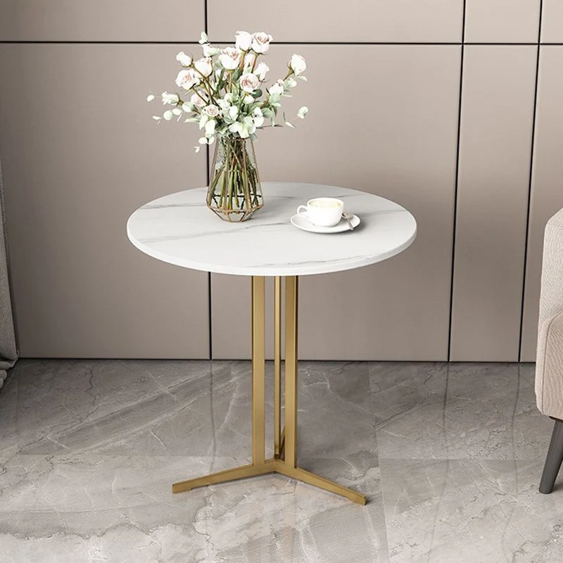 Kruistafel Ijzeren onderstel Ontwerp Rotsplaat Wit/zwart Materiaal Ronde tafelblad Bijzettafel Clearhalo