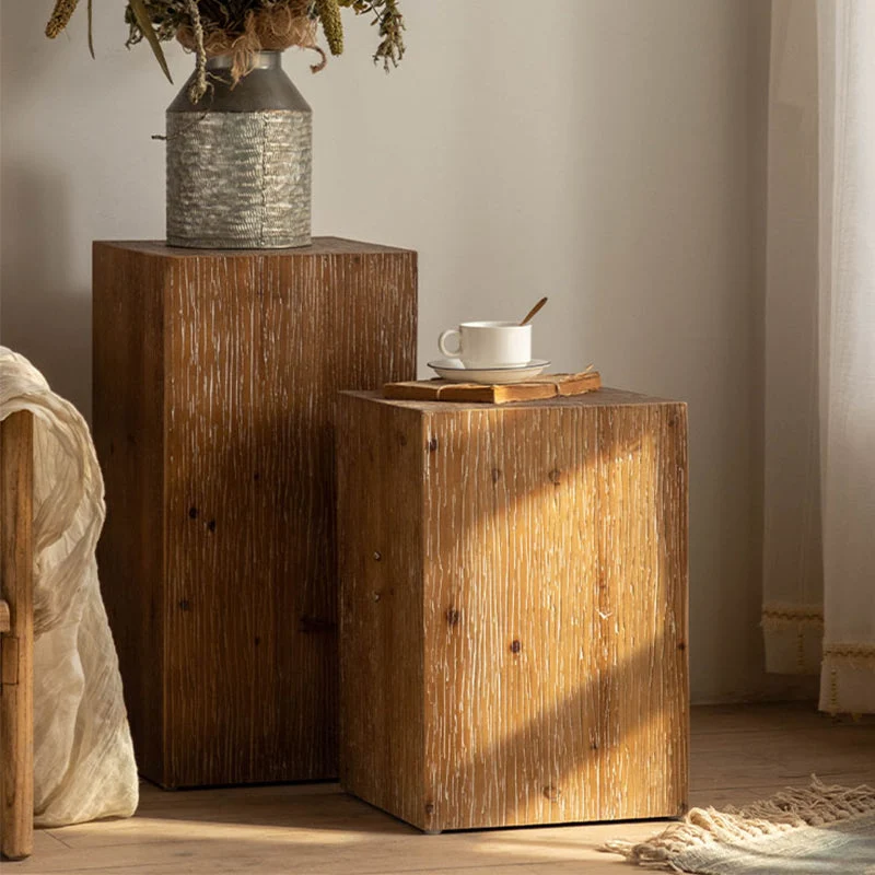 Landelijke vierkante bijzettafel van naturel massief hout Clearhalo