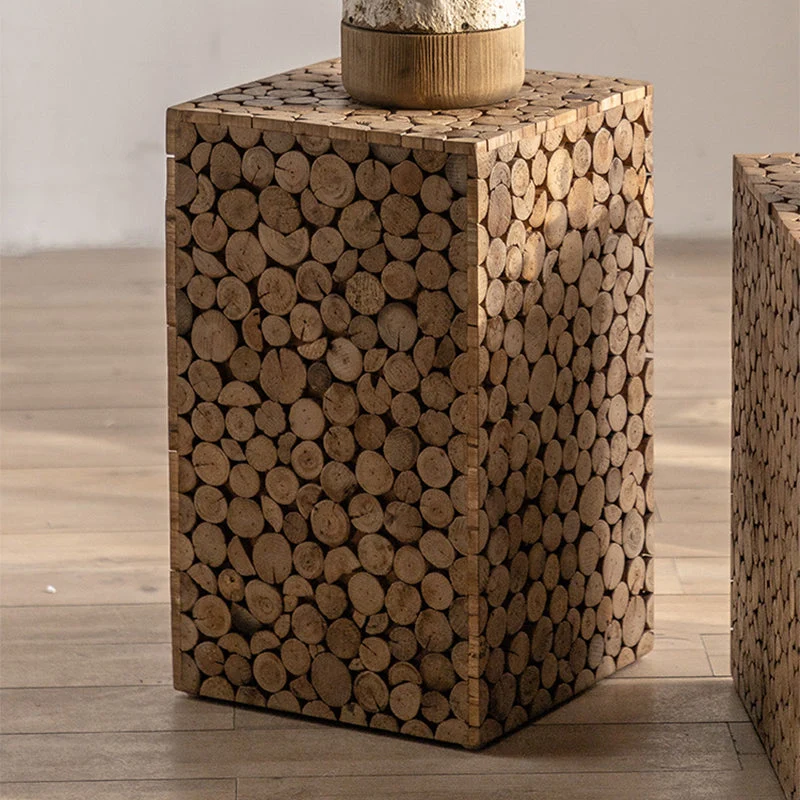 Landelijke vierkante bijzettafel van naturel massief hout Clearhalo