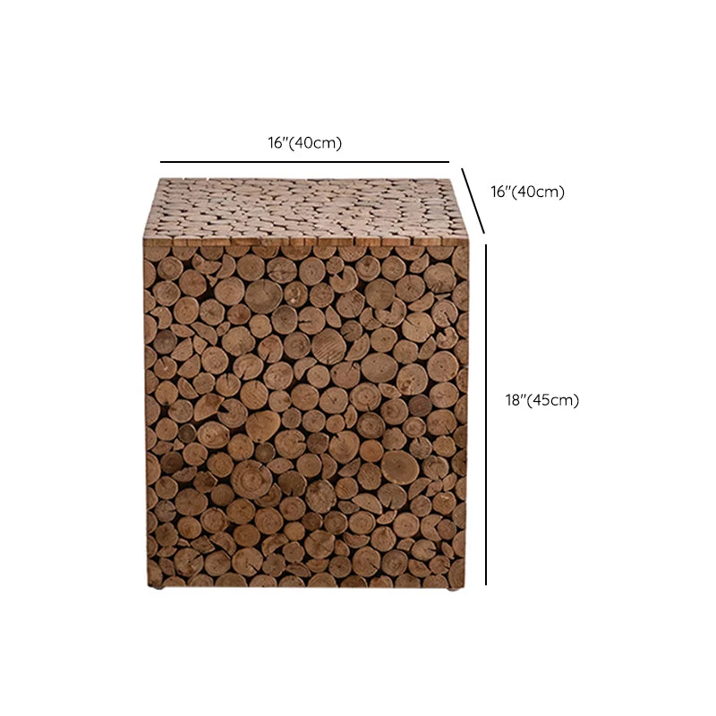 Landelijke vierkante bijzettafel van naturel massief hout Clearhalo