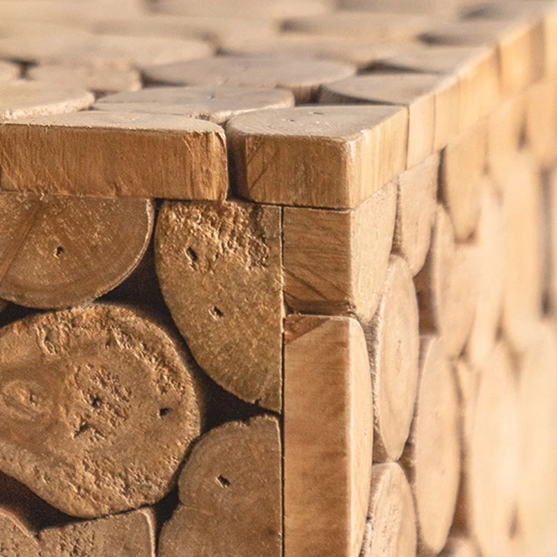 Landelijke vierkante bijzettafel van naturel massief hout Clearhalo
