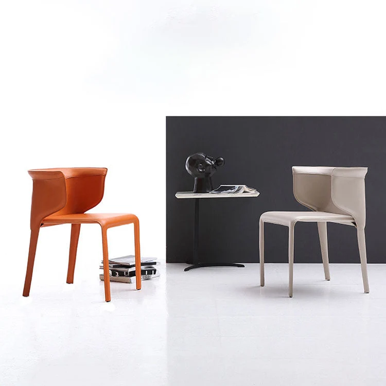 Leren eetkamerstoel Minimalistische stijl Wingback armloze eetkamerstoel Clearhalo