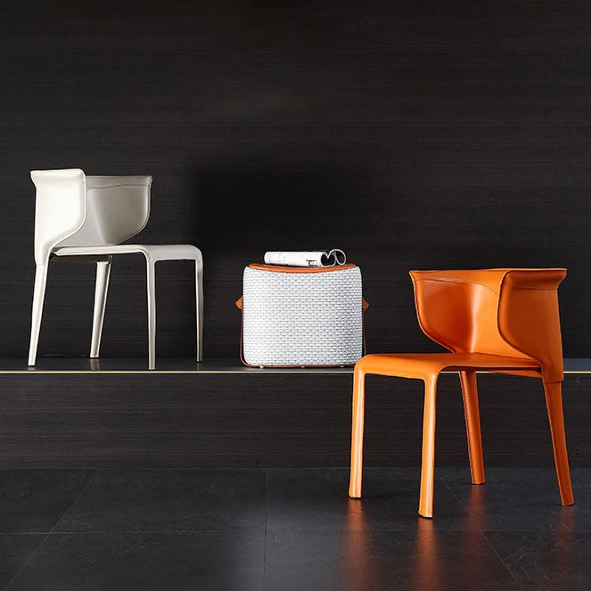 Leren eetkamerstoel Minimalistische stijl Wingback armloze eetkamerstoel Clearhalo