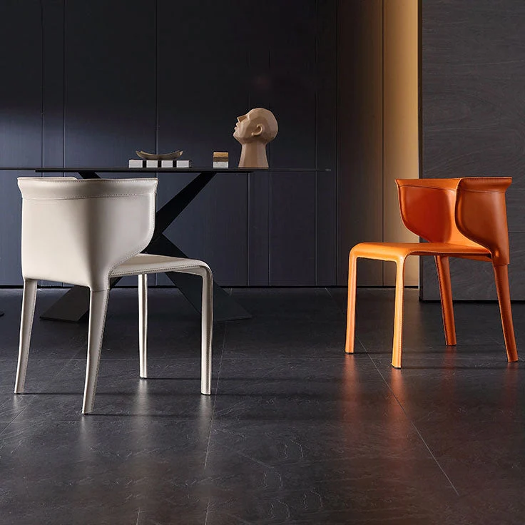 Leren eetkamerstoel Minimalistische stijl Wingback armloze eetkamerstoel Clearhalo