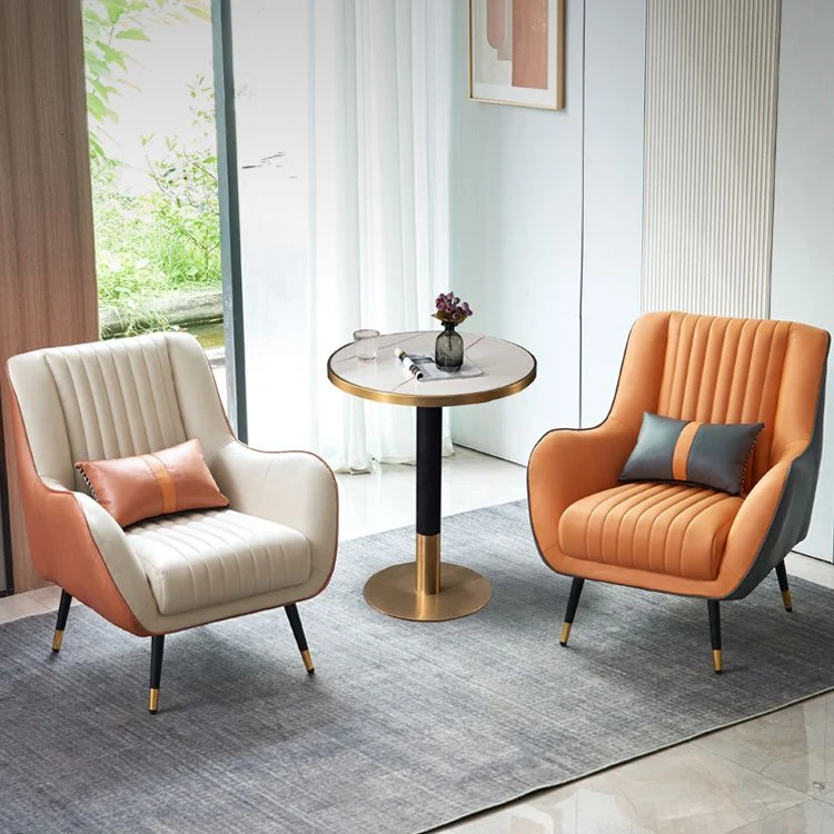 Loungestoel met vaste rugleuning, lederen waterbestendige bijzetstoel voor de woonkamer Clearhalo