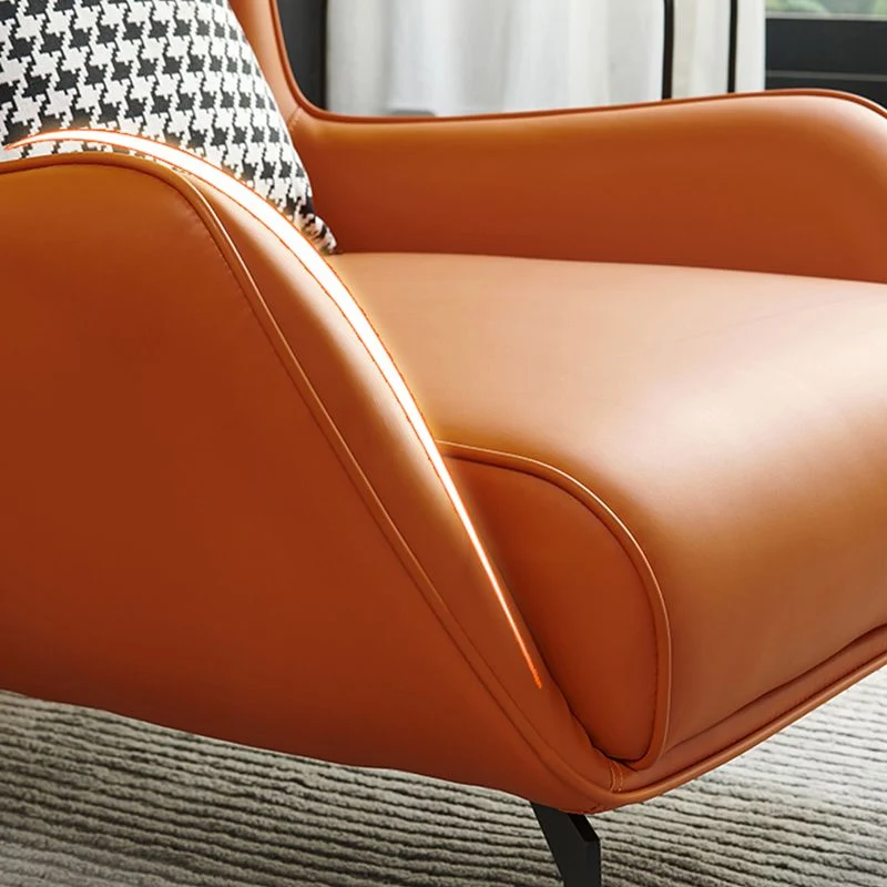 Loungestoel met vaste rugleuning Leren bijzetstoel met zwart metalen poten Clearhalo