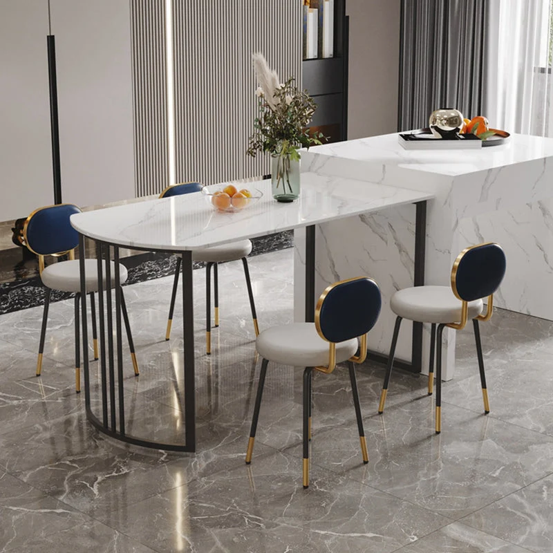 Luxe gestoffeerde stoel zonder armleuningen, leren stoel met open achterkant en metalen onderstel Clearhalo
