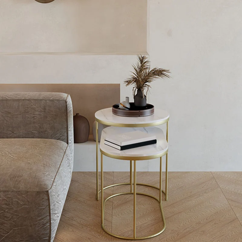 Luxe stenen bijzettafel met metalen frame en zijaccenttafel Clearhalo