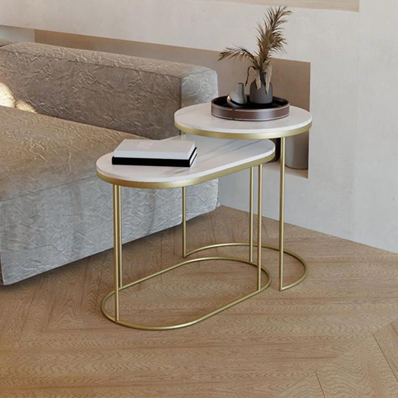 Luxe stenen bijzettafel met metalen frame en zijaccenttafel Clearhalo
