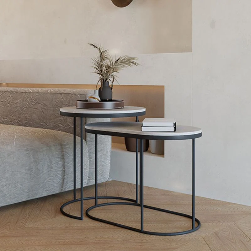 Luxe stenen bijzettafel met metalen frame en zijaccenttafel Clearhalo