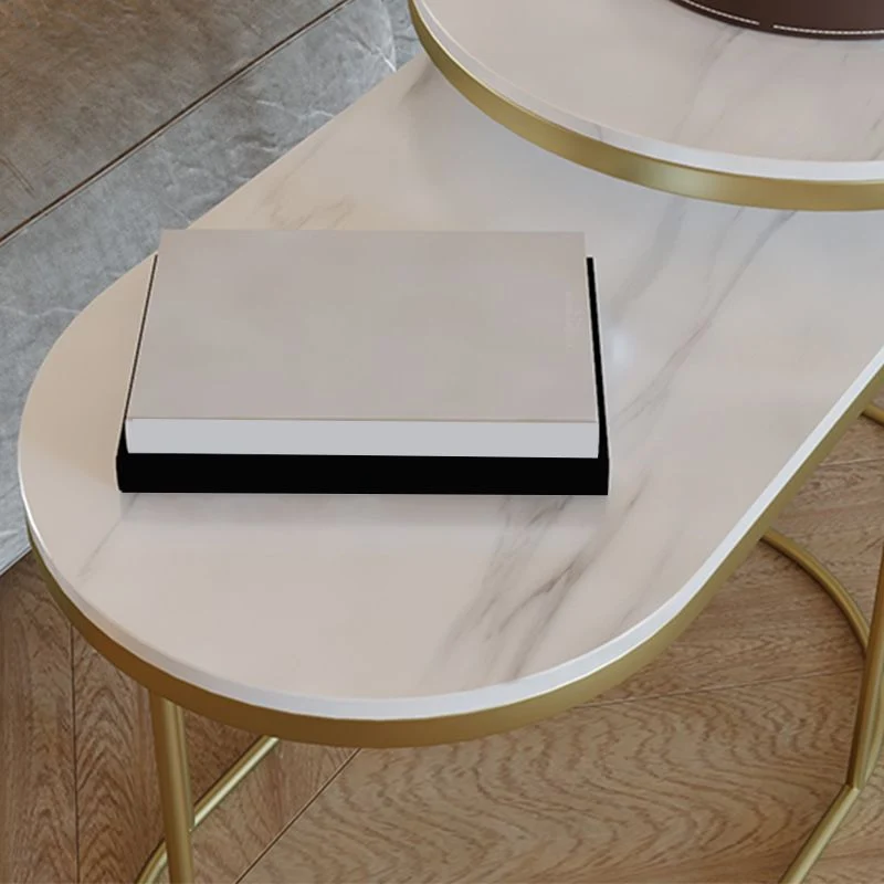 Luxe stenen bijzettafel met metalen frame en zijaccenttafel Clearhalo