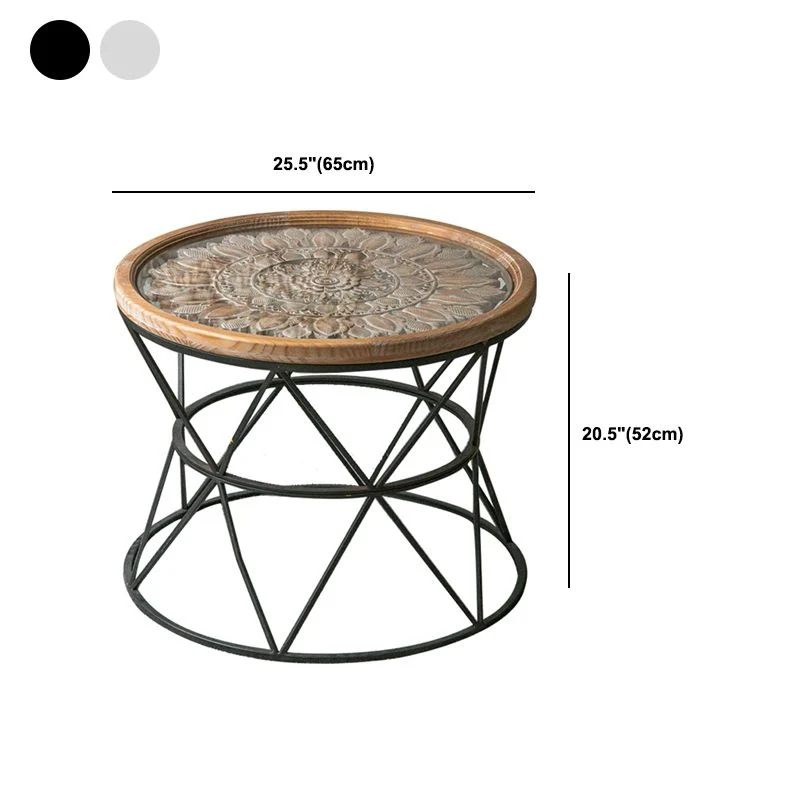 Massief houten bijzettafel met Frans landelijk frame, antiek bruin bijzettafeltje Clearhalo