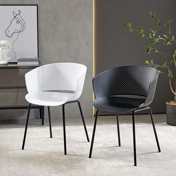 Metalen eetkamer moderne stoel Eetkamerstoel met open rug en arm Clearhalo