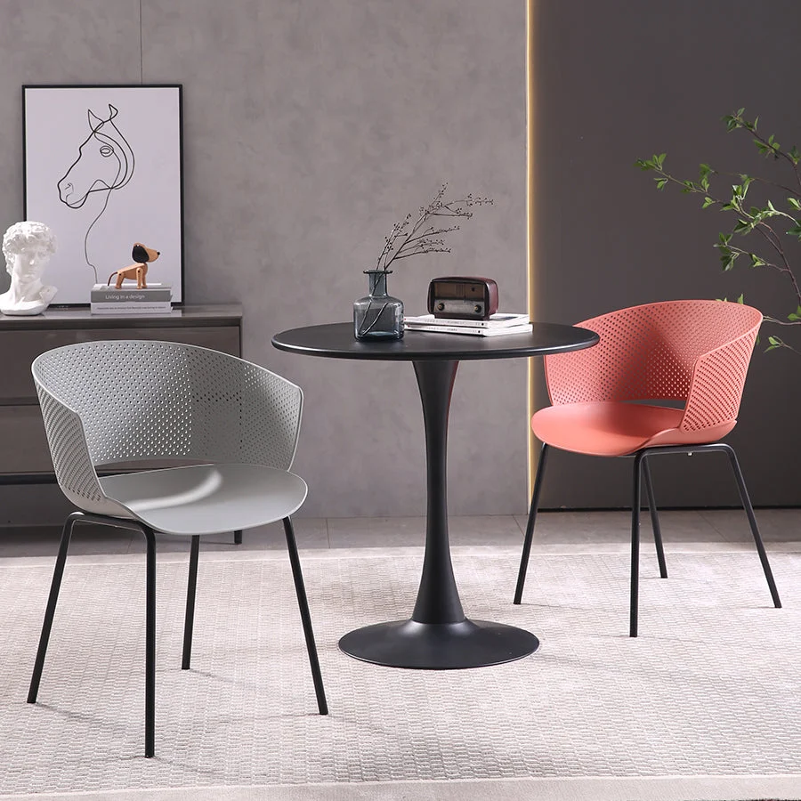 Metalen eetkamer moderne stoel Eetkamerstoel met open rug en arm Clearhalo