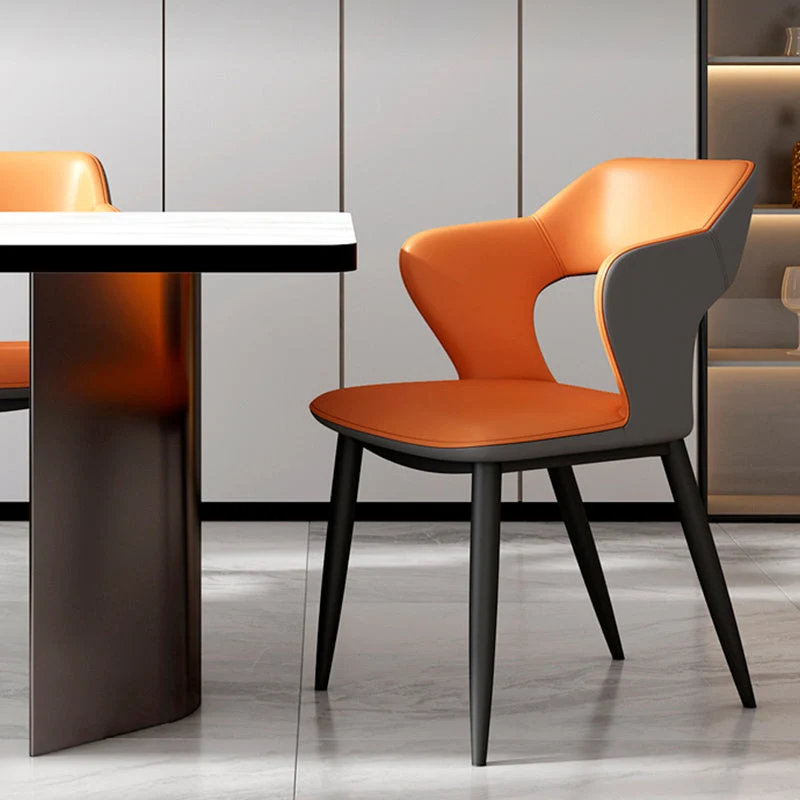 Metalen stoel industriële stijl, fauteuil met open rugleuning en zwarte poten Clearhalo