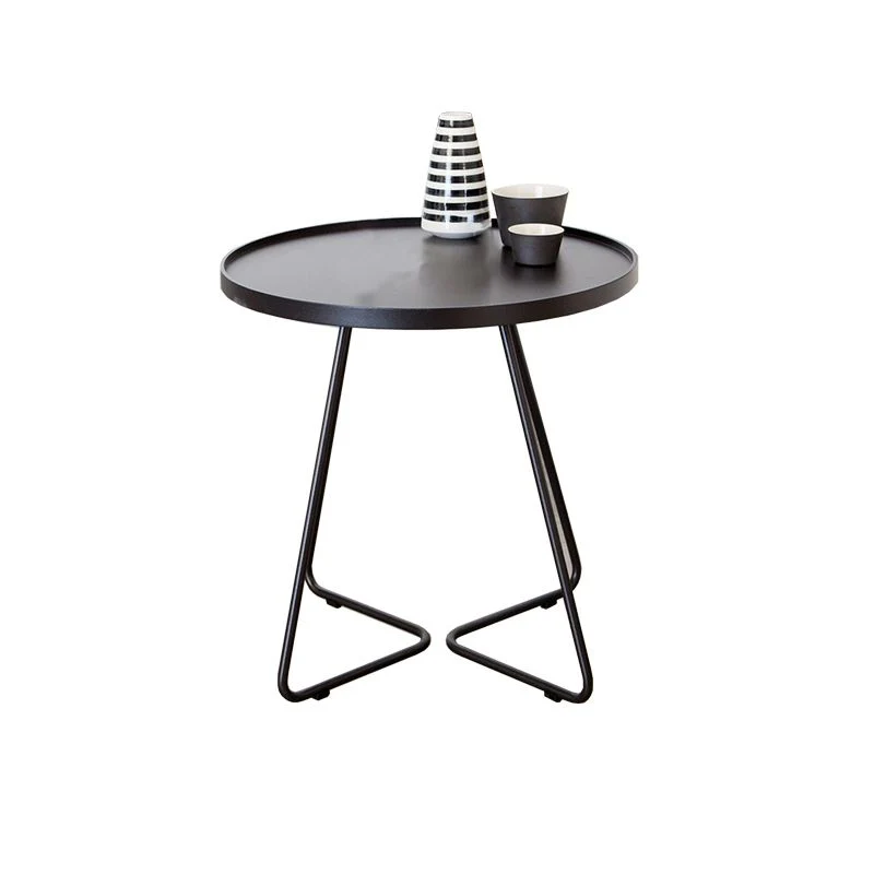 Mid-Century metalen ronde bijzettafel met blad en ijzeren slede bijzettafel Clearhalo