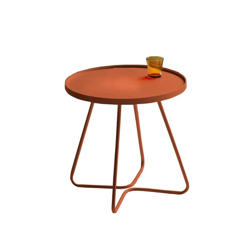 Mid-Century metalen ronde bijzettafel met blad en ijzeren slede bijzettafel Clearhalo