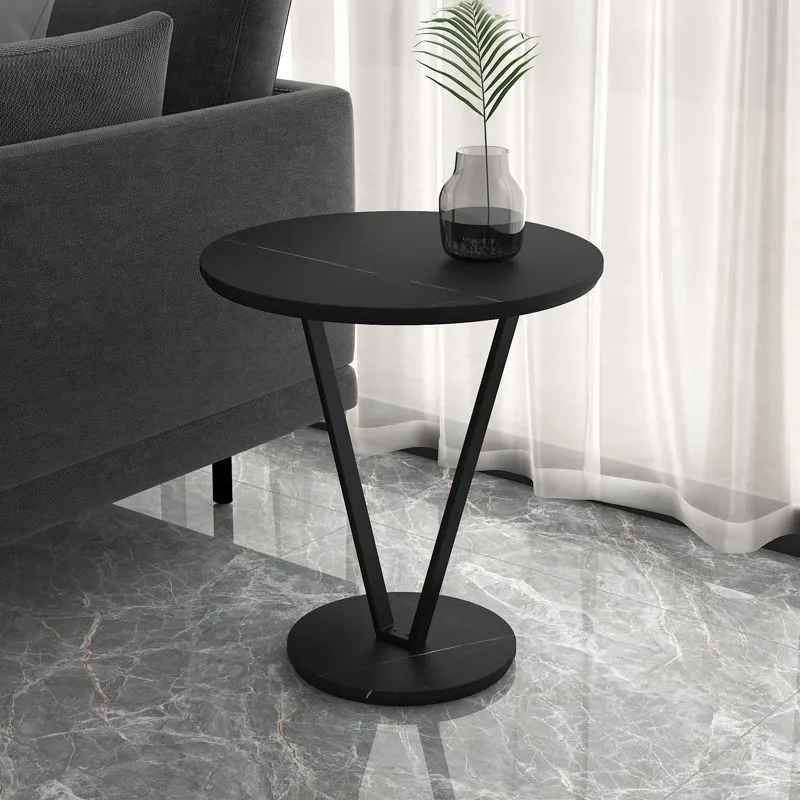 Minimalistisch rond bijzettafeltje met abstracte leisteen hoekbank Clearhalo