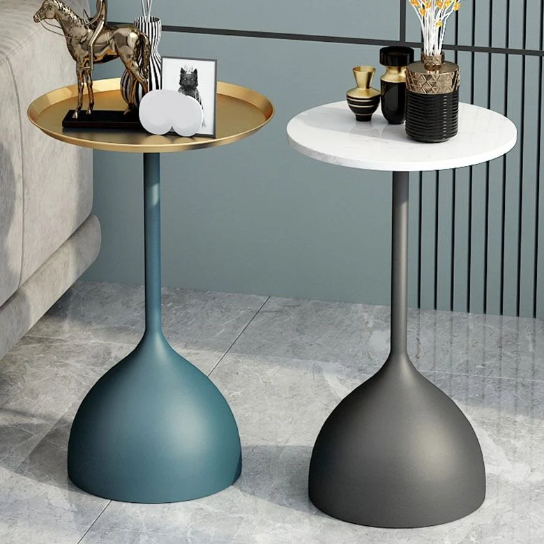 Moderne 24-inch hoge ijzeren voetstuk-bijzettafel uit het midden van de eeuw, bijzettafel met ronde lade Clearhalo