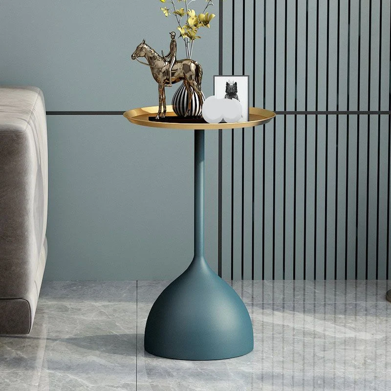 Moderne 24-inch hoge ijzeren voetstuk-bijzettafel uit het midden van de eeuw, bijzettafel met ronde lade Clearhalo