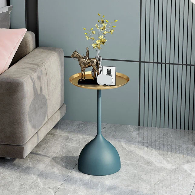 Moderne 24-inch hoge ijzeren voetstuk-bijzettafel uit het midden van de eeuw, bijzettafel met ronde lade Clearhalo