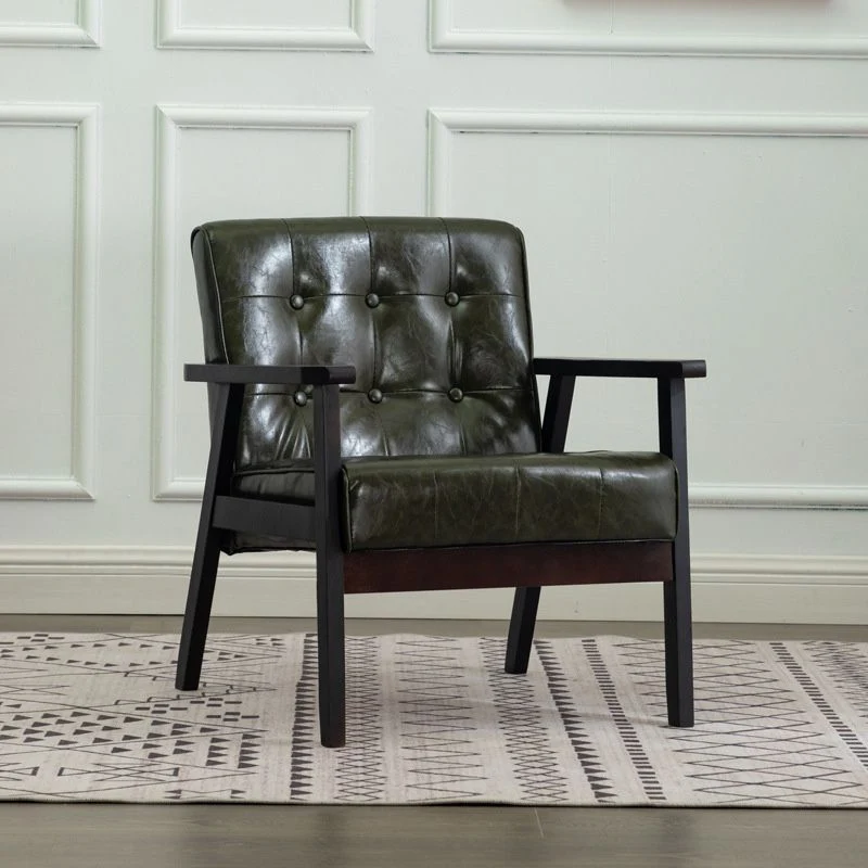 Moderne 25,5-inch W-fauteuil van kunstleer met vier basispoten en getufte rugleuning voor op kantoor Clearhalo