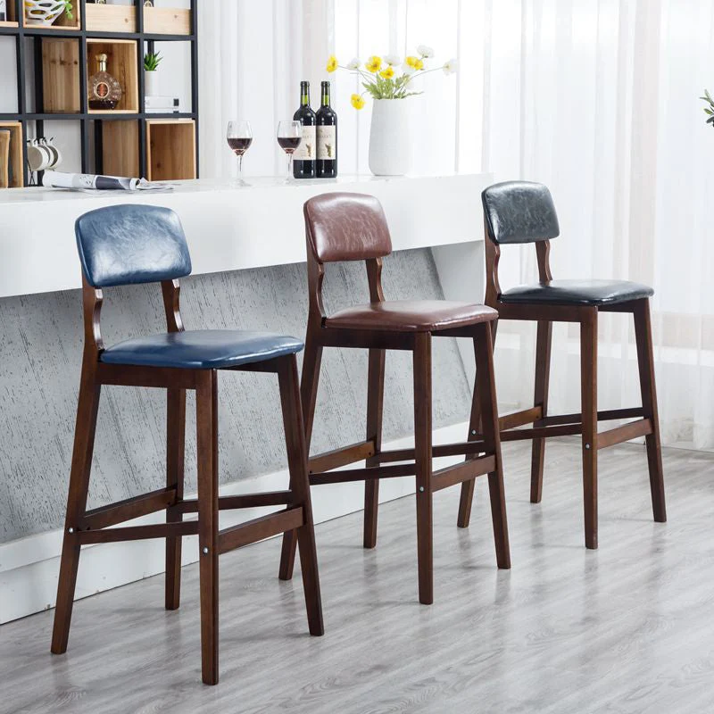 Moderne armloze rugleuning tegenkruk Houten café-barkruk met pedaal en kussen Clearhalo