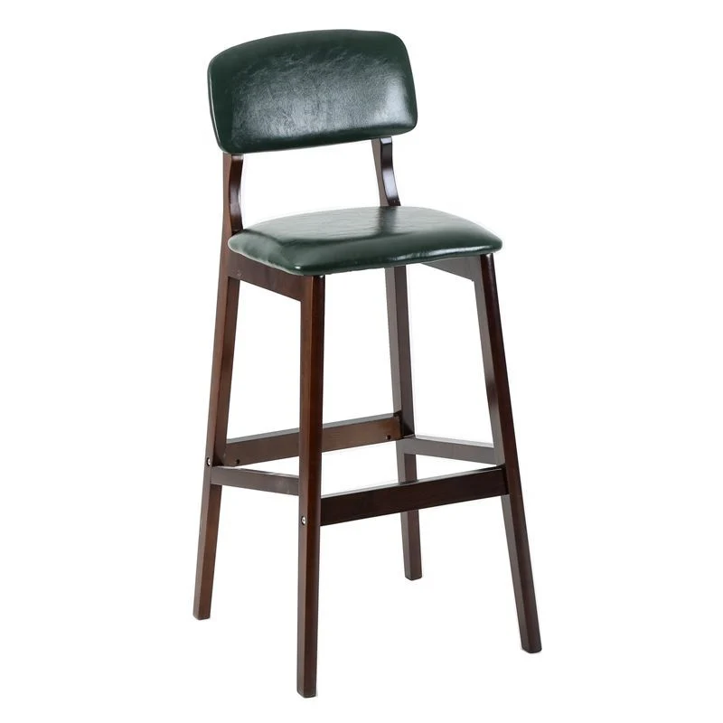 Moderne armloze rugleuning tegenkruk Houten café-barkruk met pedaal en kussen Clearhalo