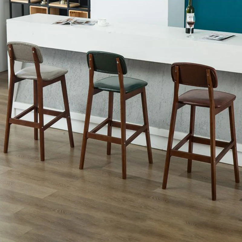 Moderne armloze rugleuning tegenkruk Houten café-barkruk met pedaal en kussen Clearhalo