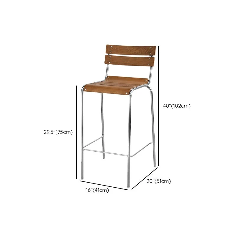 Moderne armloze rugleuning tegenkruk, ijzeren barkruk met houten zitting en pedaal voor café Clearhalo