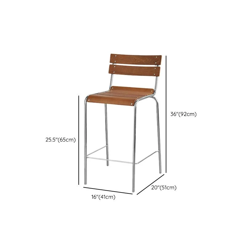 Moderne armloze rugleuning tegenkruk, ijzeren barkruk met houten zitting en pedaal voor café Clearhalo