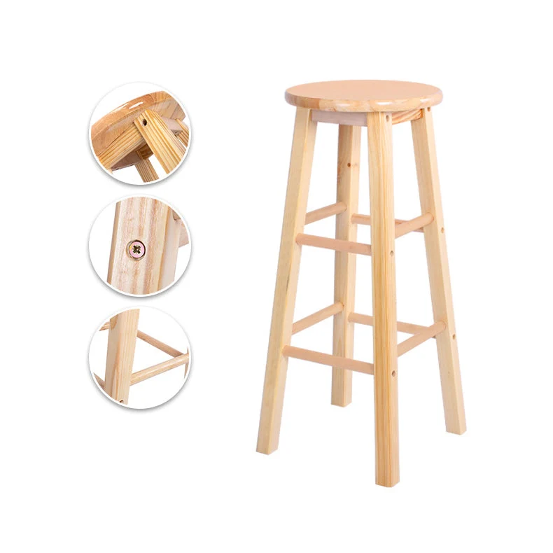 Moderne armloze, rugloze tegenkruk, houten barkruk met houten pedaal Clearhalo