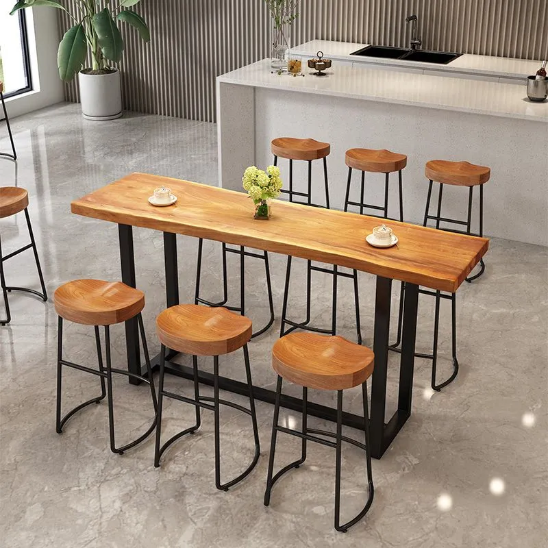 Moderne armloze rugloze tegenkruk, ijzeren keukenbarkruk met houten zitting en pedaal Clearhalo