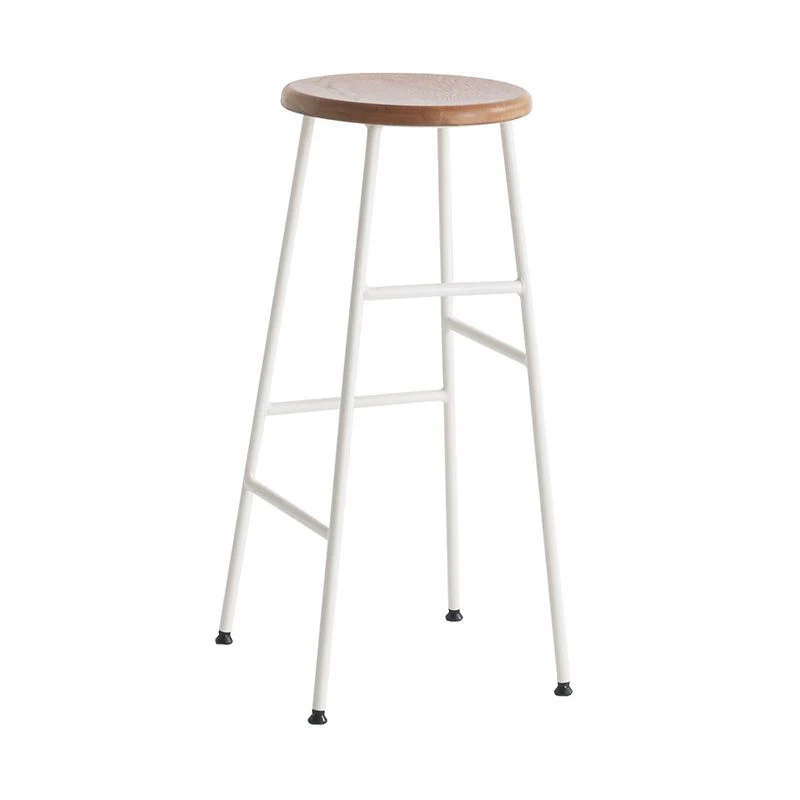 Moderne armloze, rugloze toonbankkruk, stalen dessertwinkelbarkruk met houten zitting Clearhalo