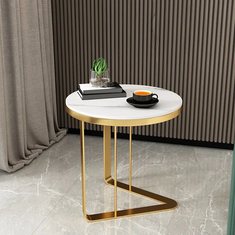 Moderne bijzettafel met stenen blad, rond zwart/goud metallic C-tafel Clearhalo