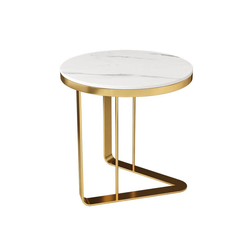 Moderne bijzettafel met stenen blad, rond zwart/goud metallic C-tafel Clearhalo