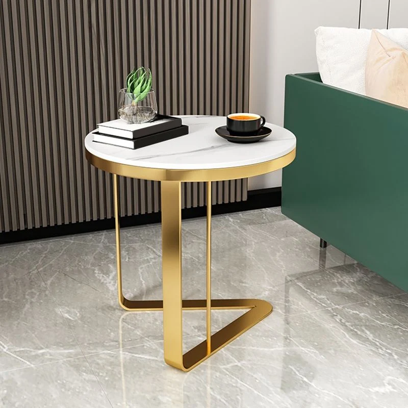 Moderne bijzettafel met stenen blad, rond zwart/goud metallic C-tafel Clearhalo