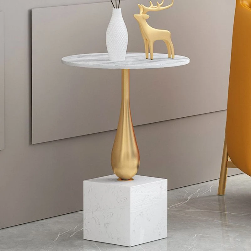 Moderne 30 cm brede bijzettafel met rond stenen blad en bijzettafel Clearhalo